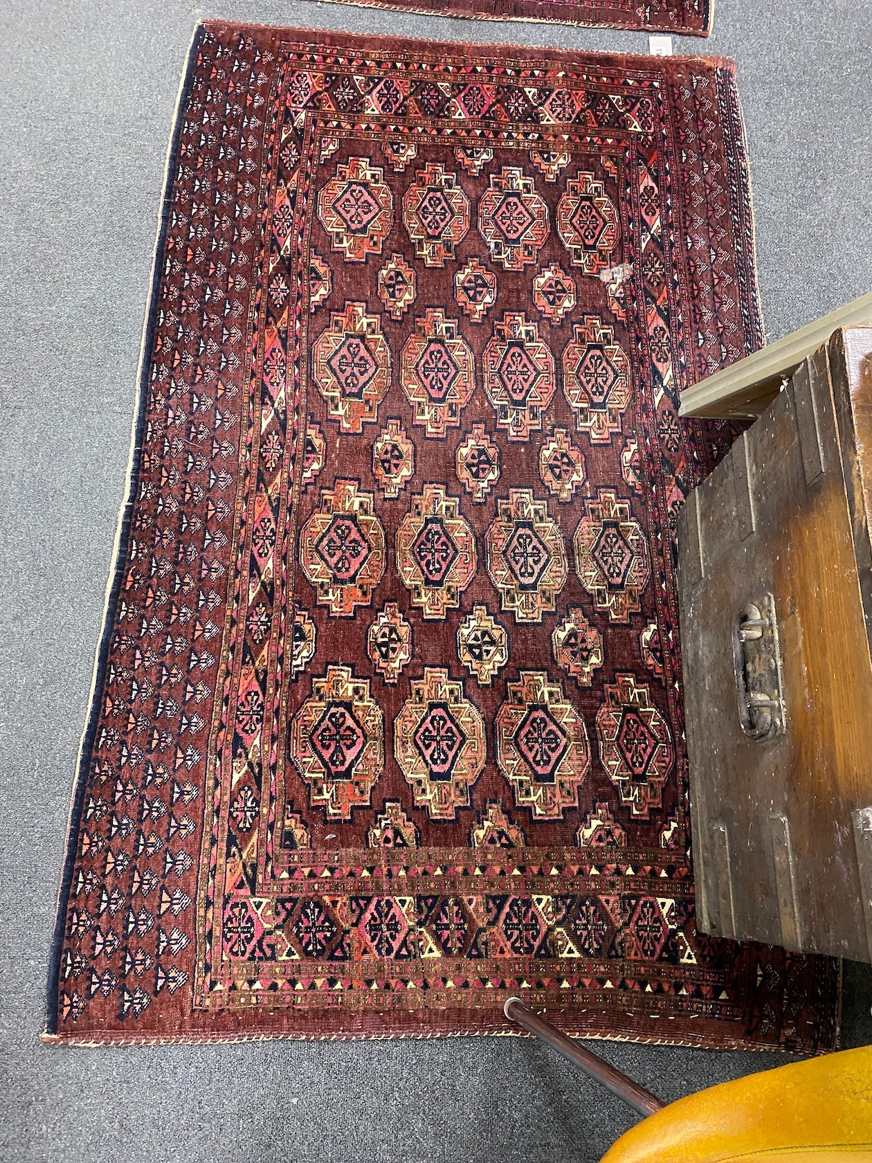 A pair of Chuval (Turkmen) rugs, 146 x 89cm These are known as ‘Chuval’, and are storage bags used inside the tribal yurt for storing items such as clothing and bedding. They stood up around the side of the yurt. This pa